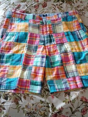 EUC - Men's Colorful Cotton Plaid Madras Shorts Size 40
